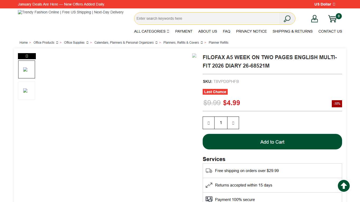 Filofax A5 Week on two pages English multi-fit 2026 diary 26-68521M